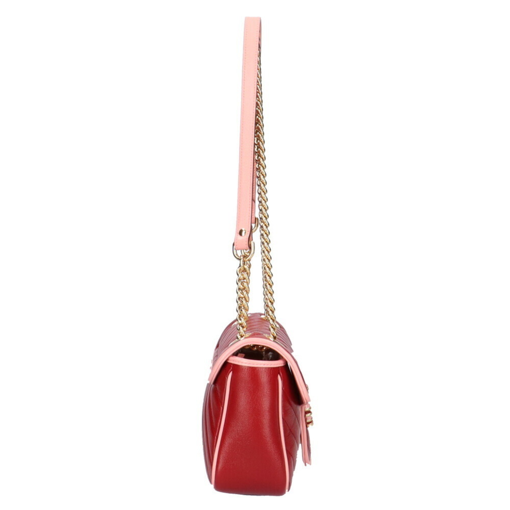 GUCCI Quilted GG Marmont Shoulder Bag Leather Red Ladies - Picture 4 of 6